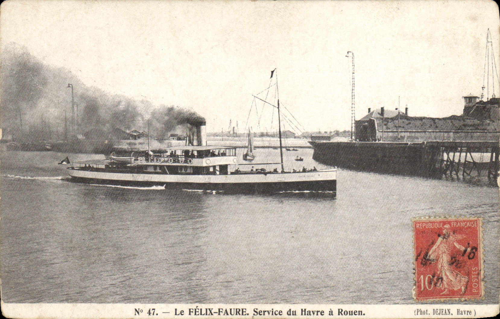 VINTAGE POSTCARD Bateau Felix Faure Service of Le Havre has Rouen
