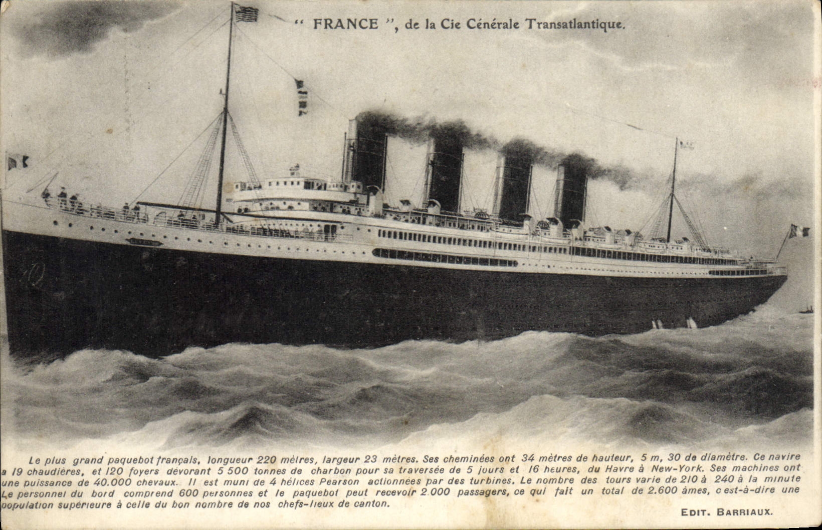 CPA Bateau Paquebot France de la Cie Generale Transatlantique 