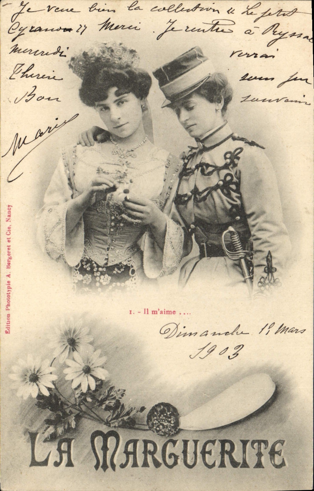 VINTAGE POSTCARD Fantasy Woman the daisy Militaria Soldier