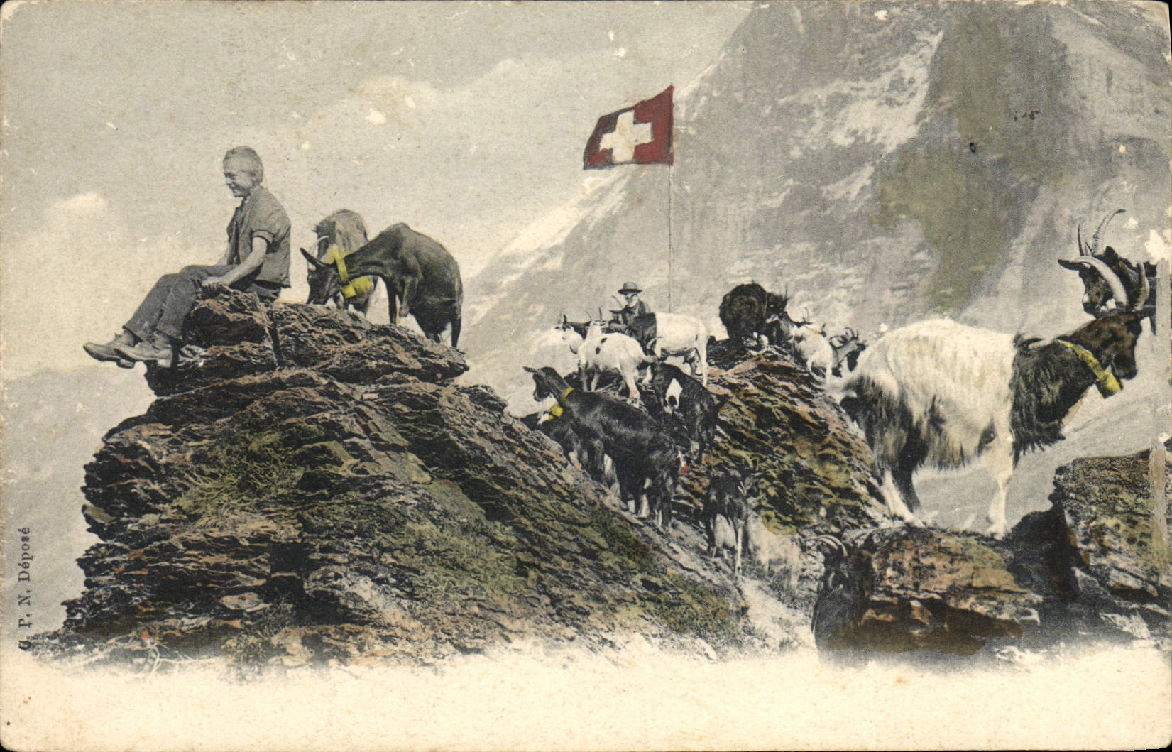 CPA Chevre Chevrier Enfant Suisse