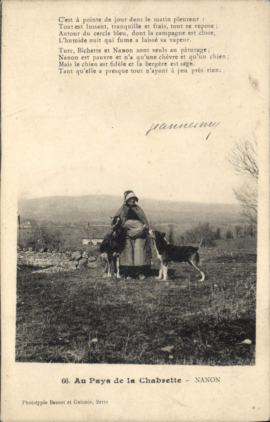 VINTAGE POSTCARD Goat With the country of Chabrette Nanon Folklore Dog