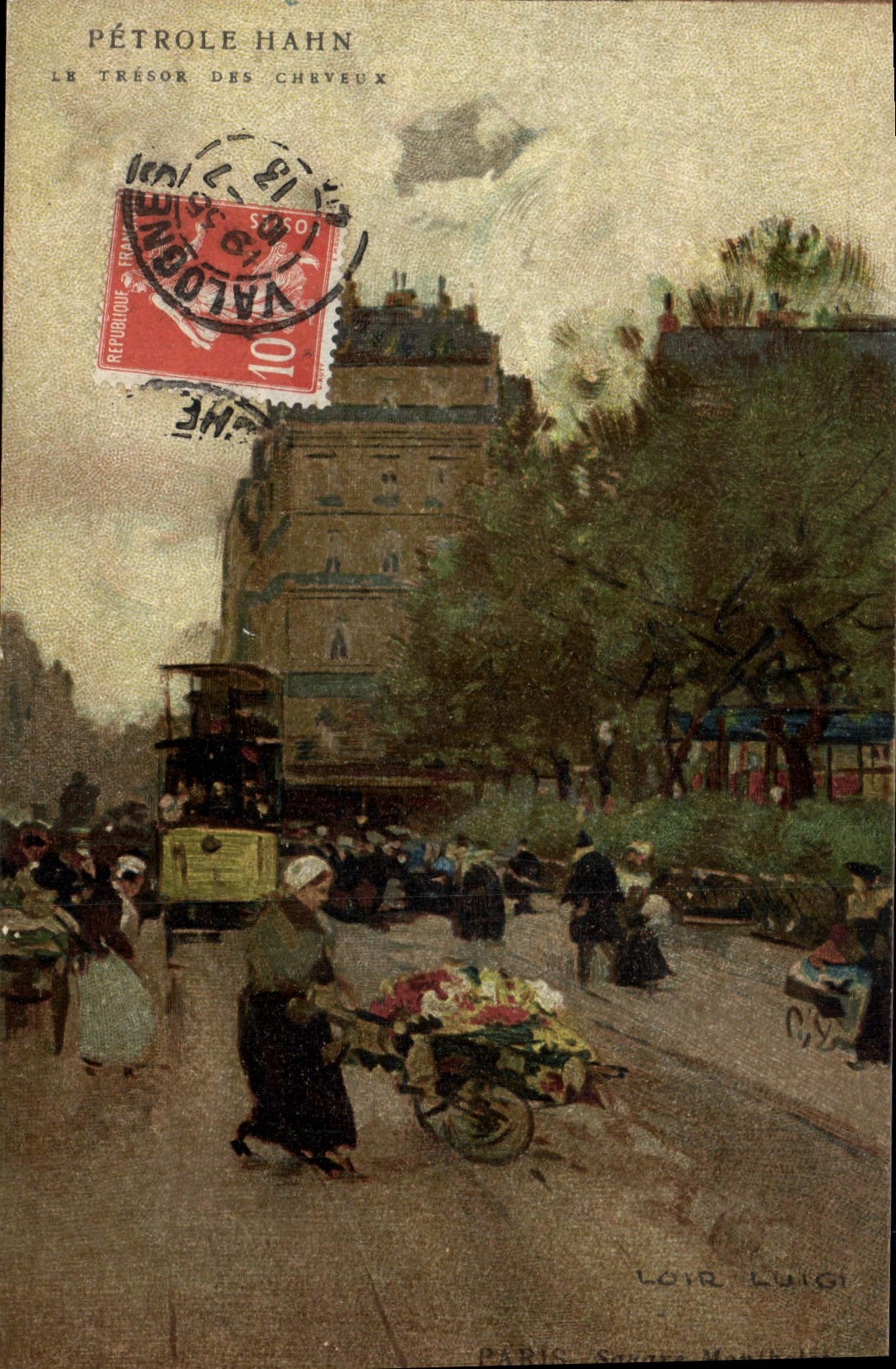 VINTAGE POSTCARD Fantasy Illustrator Paris Public garden Montholon Publicity Hahn Oil the treasure of the hair Hairdresser