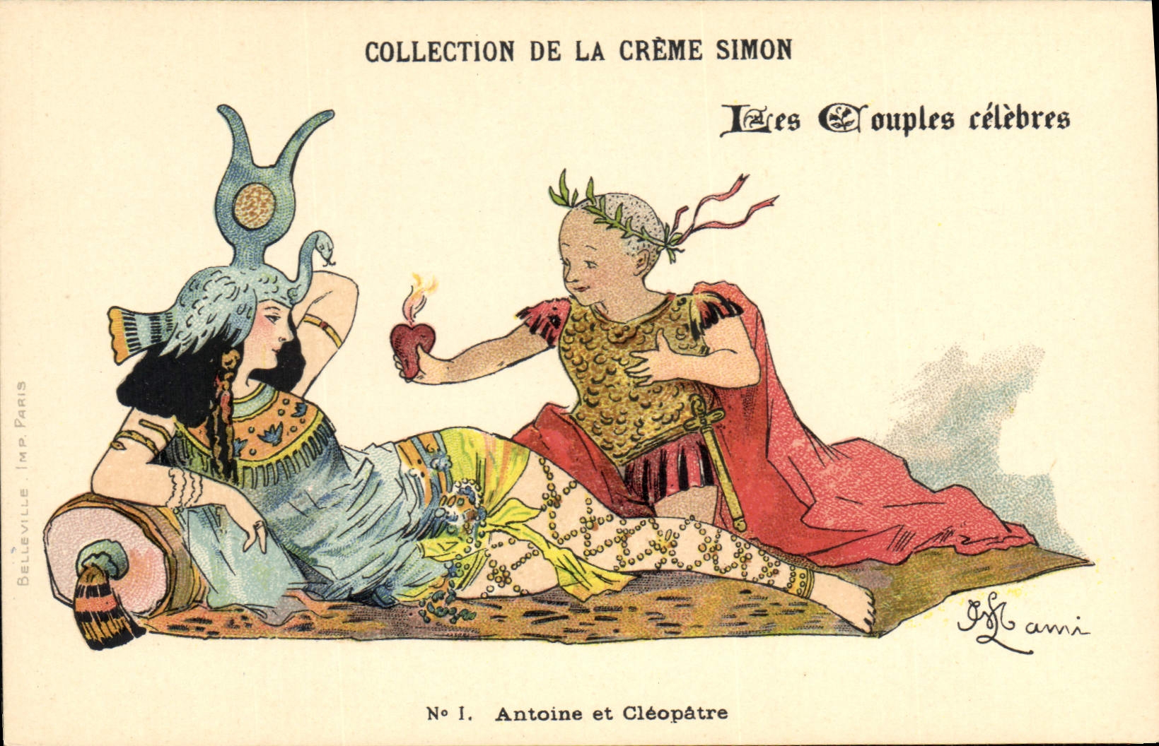 VINTAGE POSTCARD Fantasy Illustrator Lami Collection of the Cream Simon Antoine and Cleopatre Egypt Egypt Rome