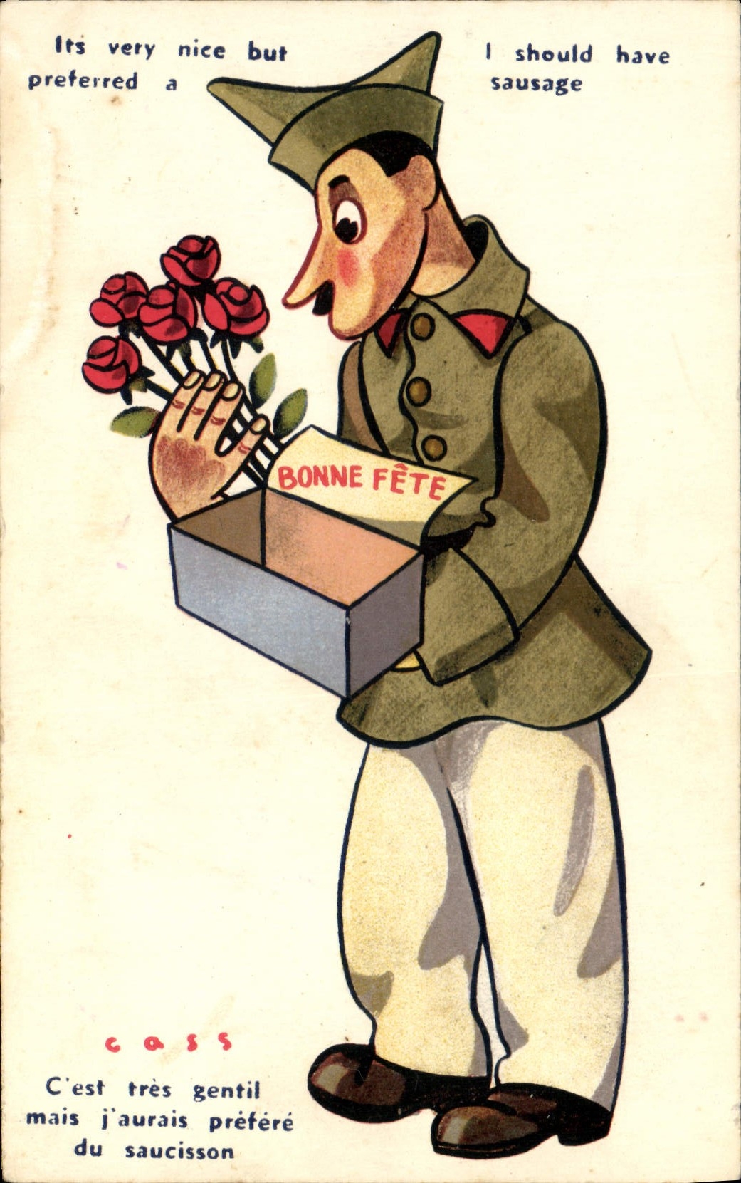 VINTAGE POSTCARD Fantasy Militaria Flowers Case