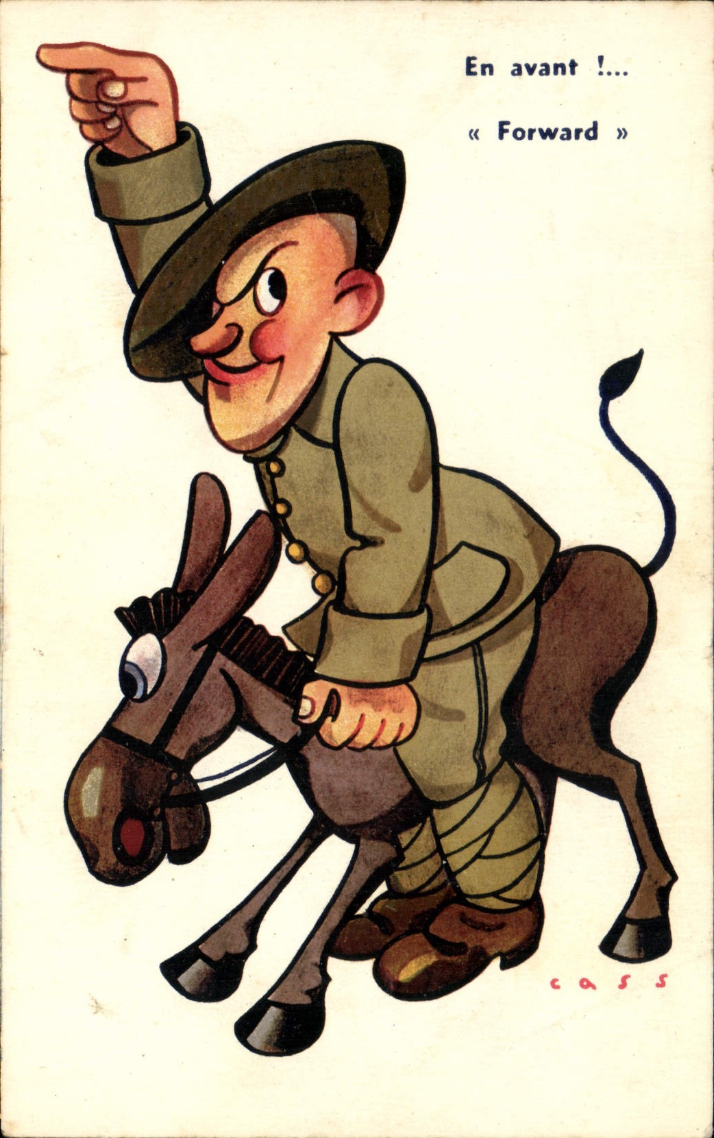 CPA Fantaisie Militaria Cass Ane Mule 