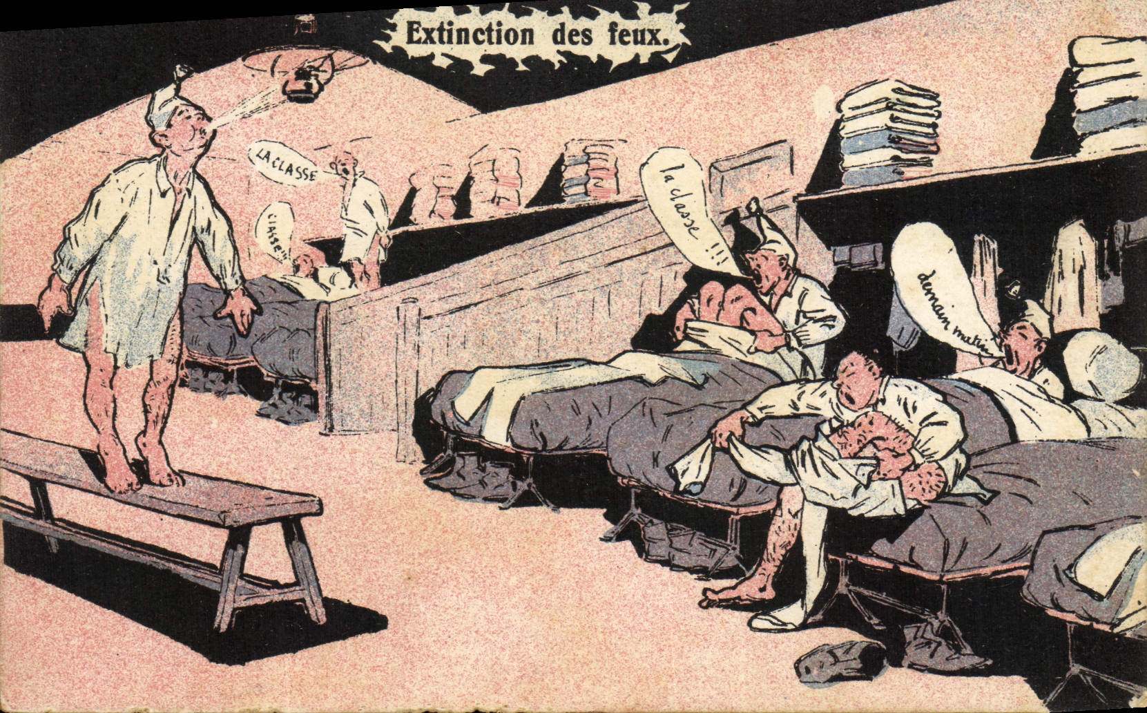 CPA Fantaisie Militaria Extinction des feux 