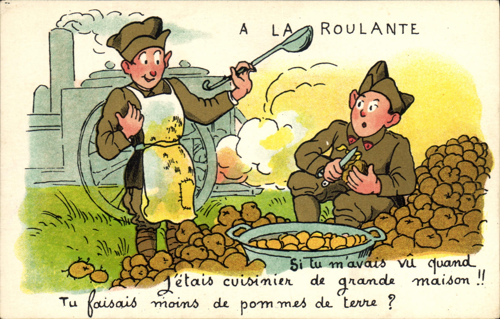 CPA Fantaisie Militaria A la roulante Patates
