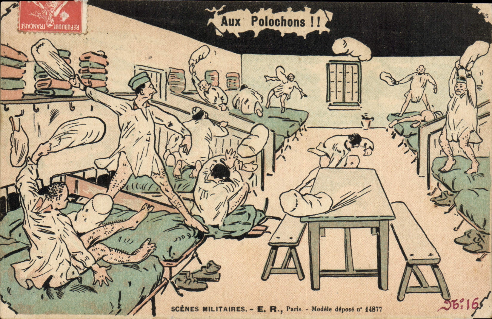 CPA Fantaisie Militaria Aux polochons 