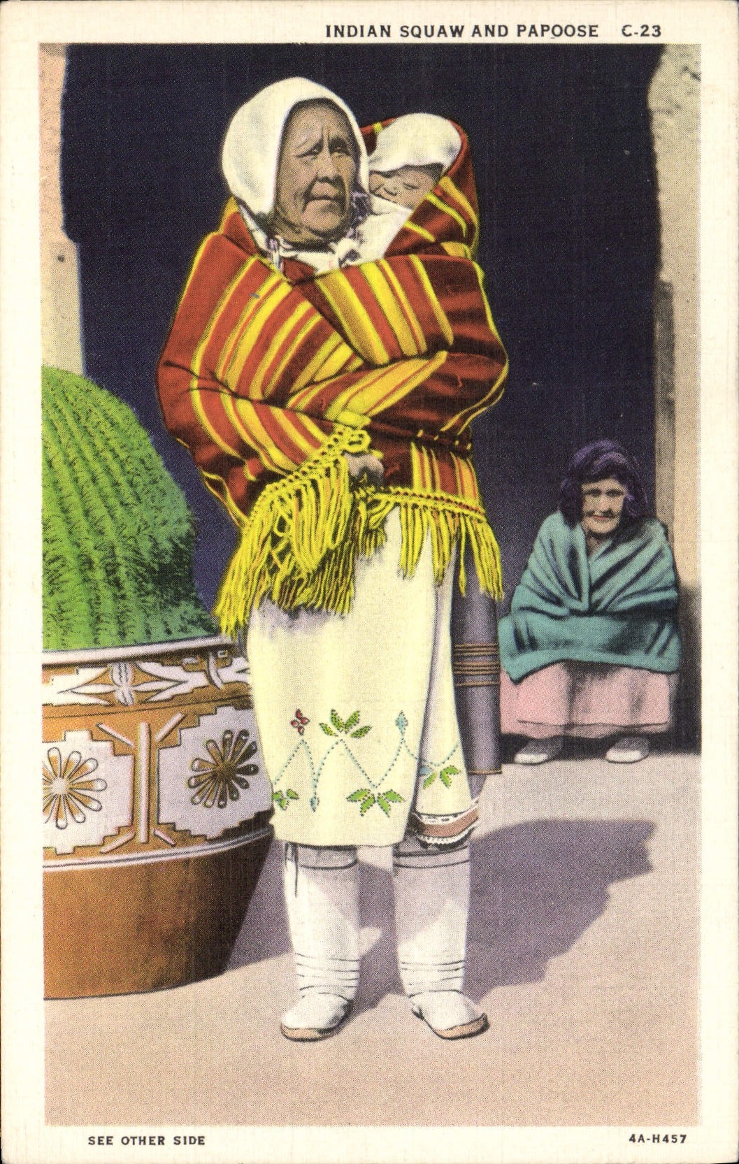 CPA Far West Cow Boy Indian Squaw and Papoose Indiens