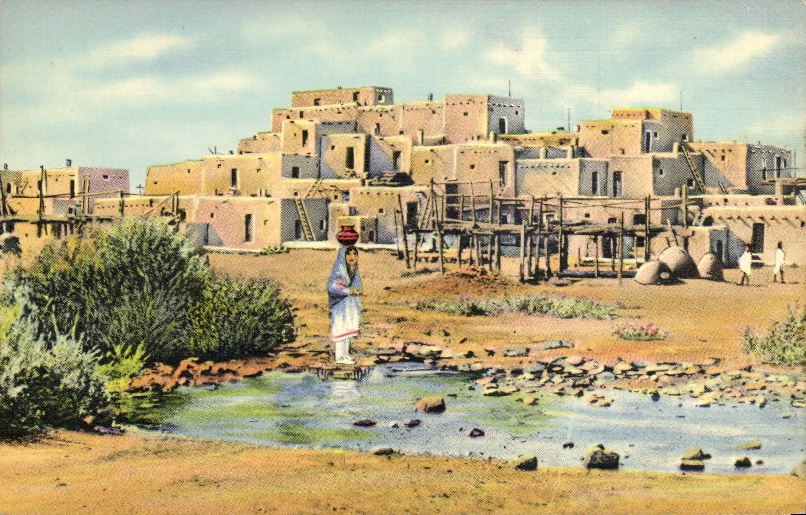 VINTAGE POSTCARD Far West Cow Servant boy Pueblo de Taos New Mexico City Indians