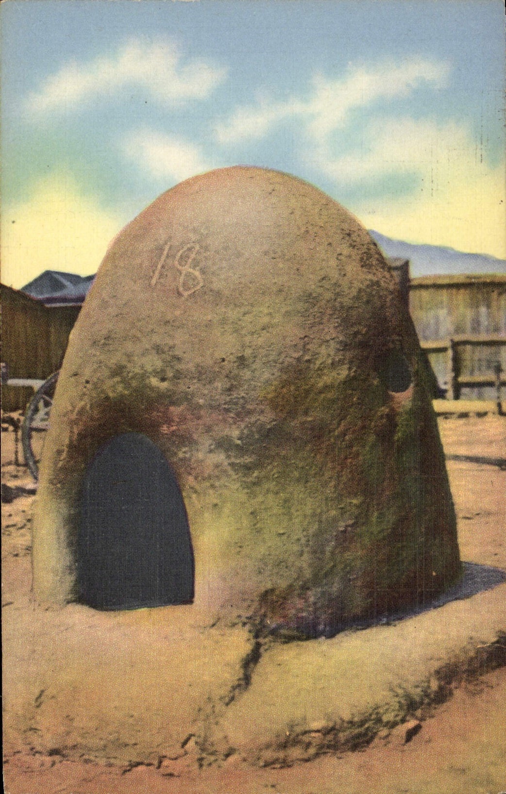 CPA Far West Cow Boy Adobe bake oven of the Southwest