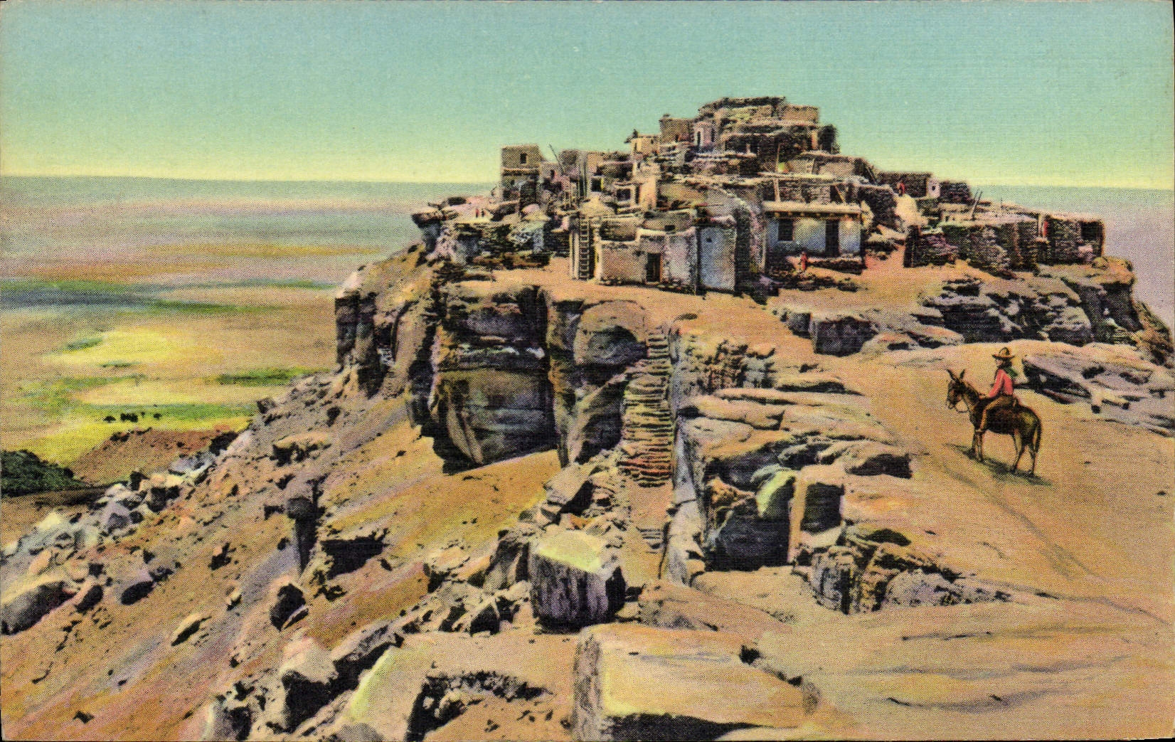 VINTAGE POSTCARD Far West Cow Servant boy The Mesa and old Walpi