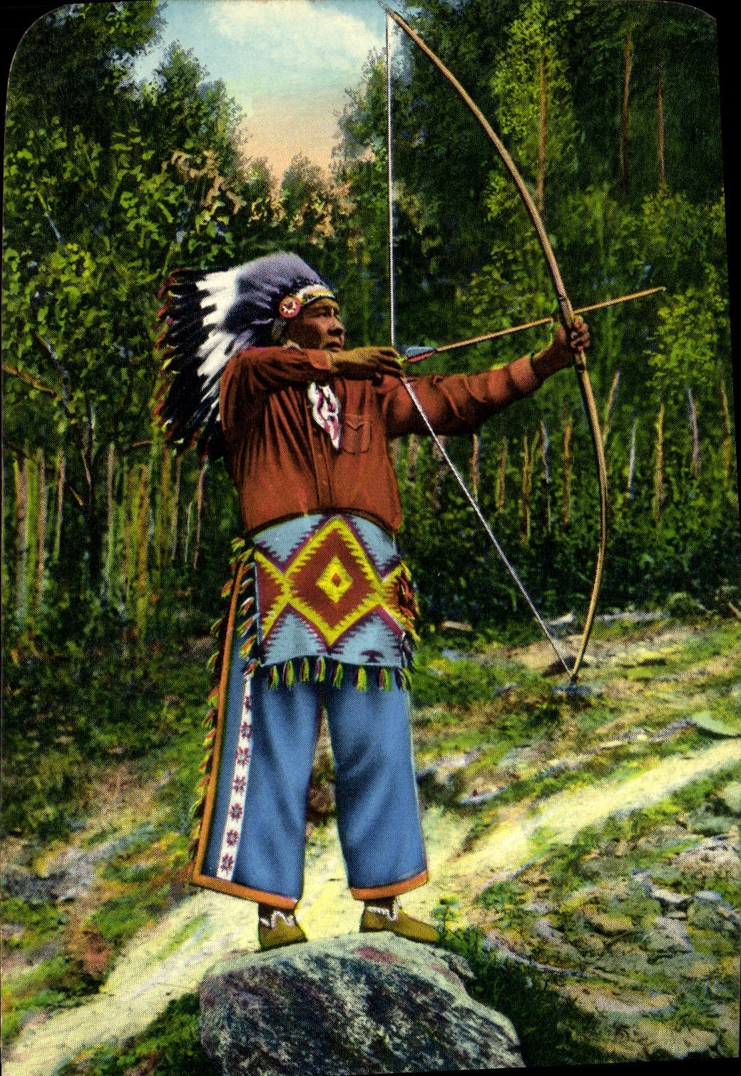 MODERN CARD Far West Cow Servant boy Chief standing deer Cherokee North Carolina