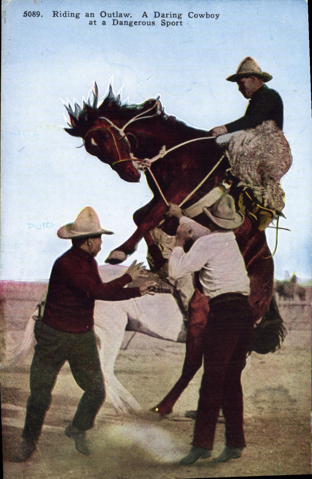CPA Far West Cow Boy Rodeo Riding an Outlaw A daring Cowboy at a dangerous sport