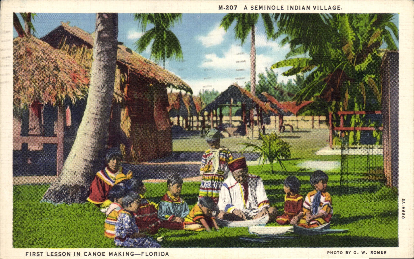 CPA Far West Cow Boy A seminole Indian Village First lesson in Canoe making Florida