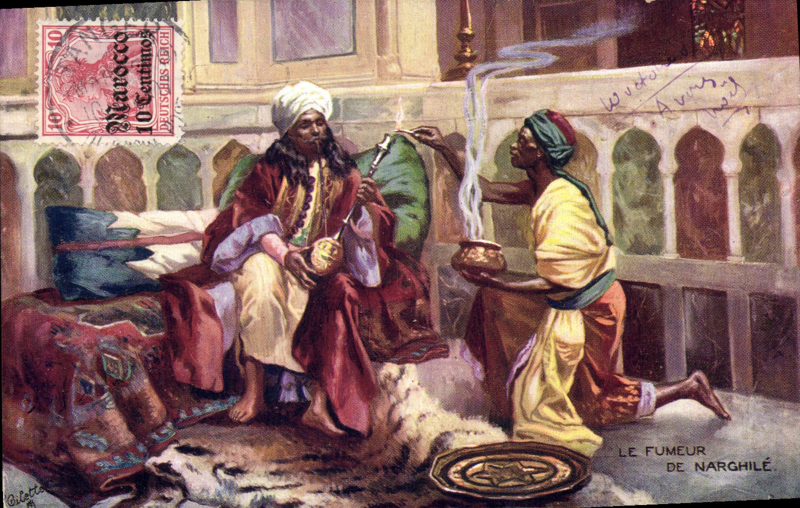 VINTAGE POSTCARD Tobacco The Narghileh smoker Morocco