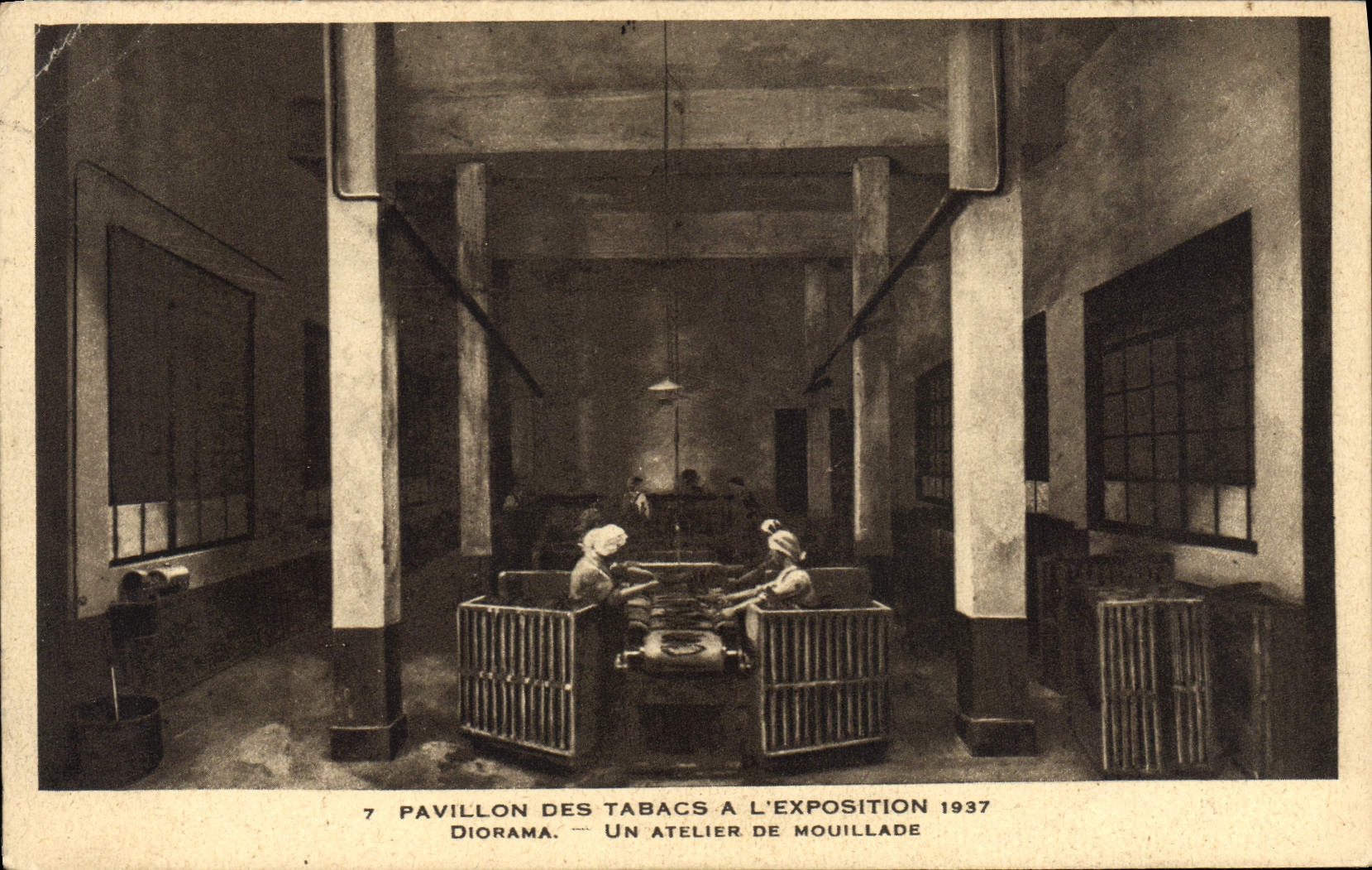 Casa del tabaco de la POSTAL de la VENDIMIA de los tabacos de la diorama 1937 de la exposición un taller del mouillade