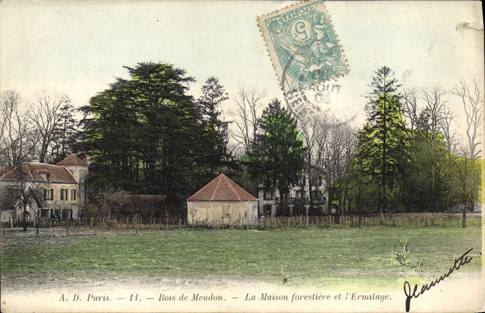 VINTAGE POSTCARD Drill Paris Wood of Meudon the house forestiere and the hermitage
