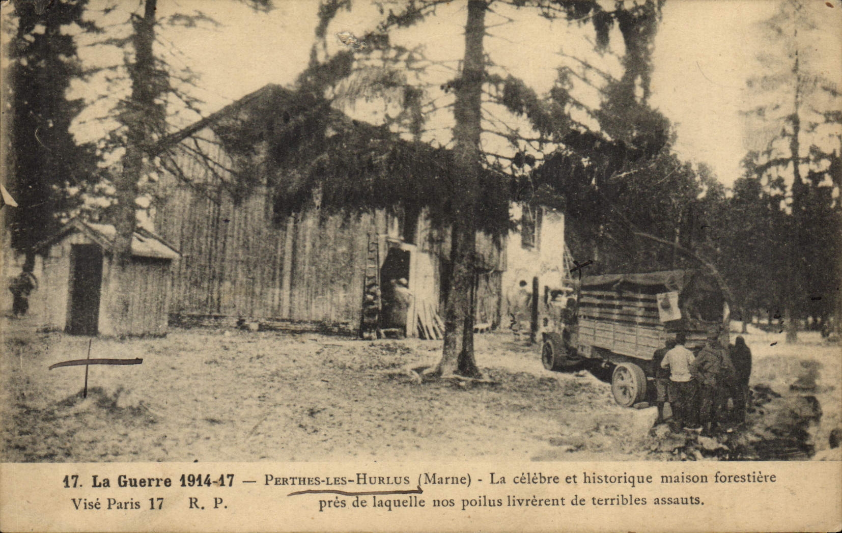 VINTAGE POSTCARD Perthes Drill Hurlus House forestiere close which our hairy livrerent of terrible attacks