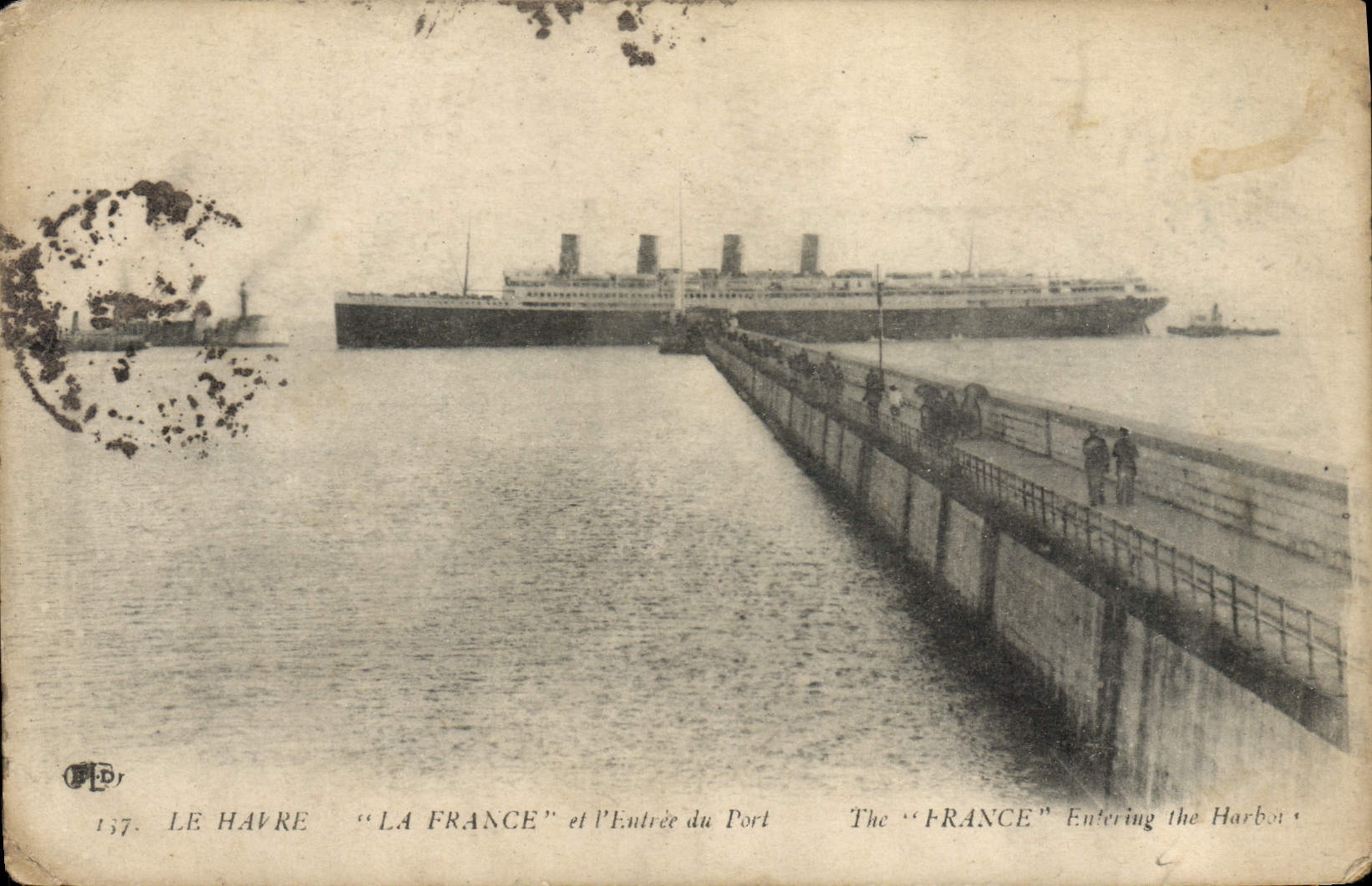 VINTAGE POSTCARD Boat Steamer Le Havre the Deck chair France and the entry of the port