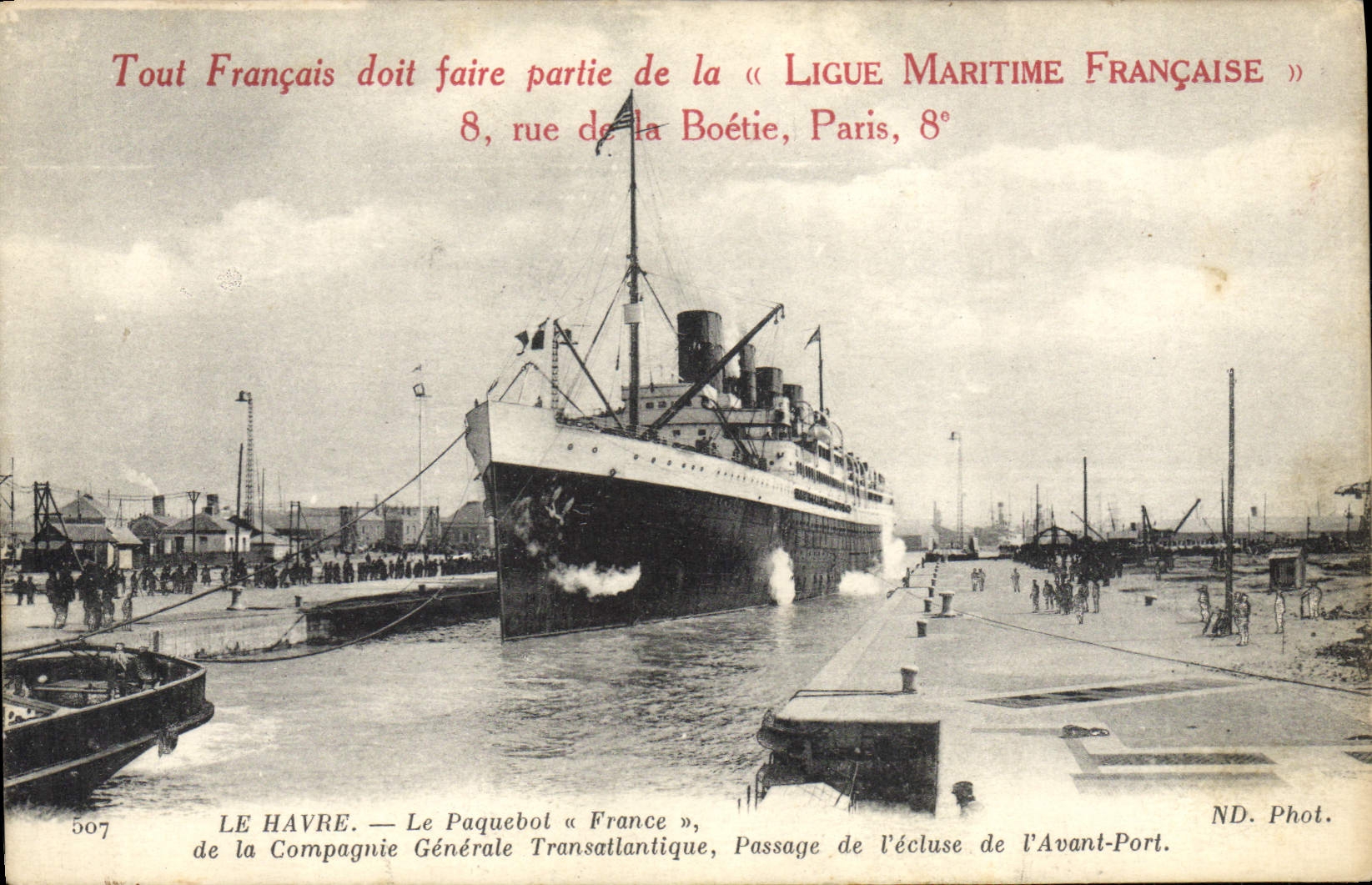VINTAGE POSTCARD Boat Steamer Le Havre the Steamer France of the Transatlantic General Company