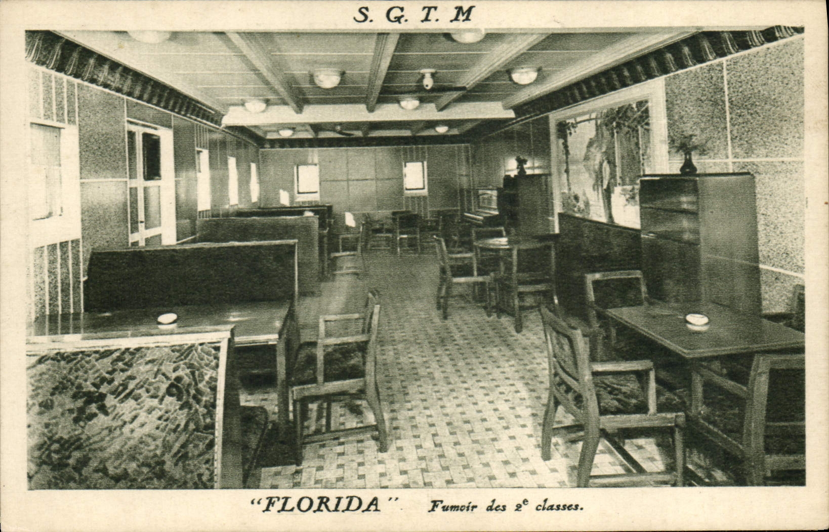VINTAGE POSTCARD Boat Steamer SGTM Florida Smoking-room of the 2nd classes