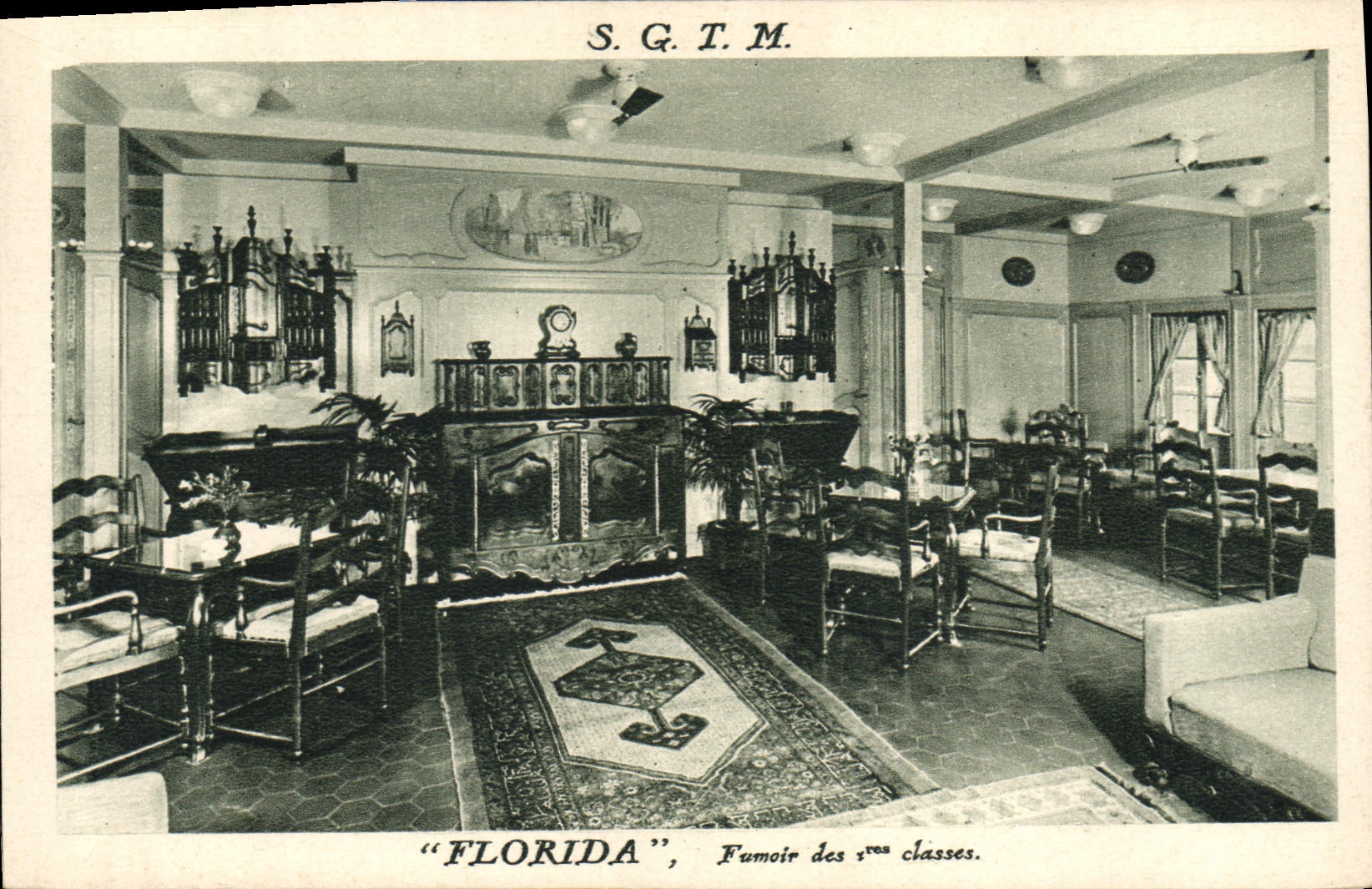 VINTAGE POSTCARD Boat Steamer Florida SGTM Smoking-room of the 1st classes