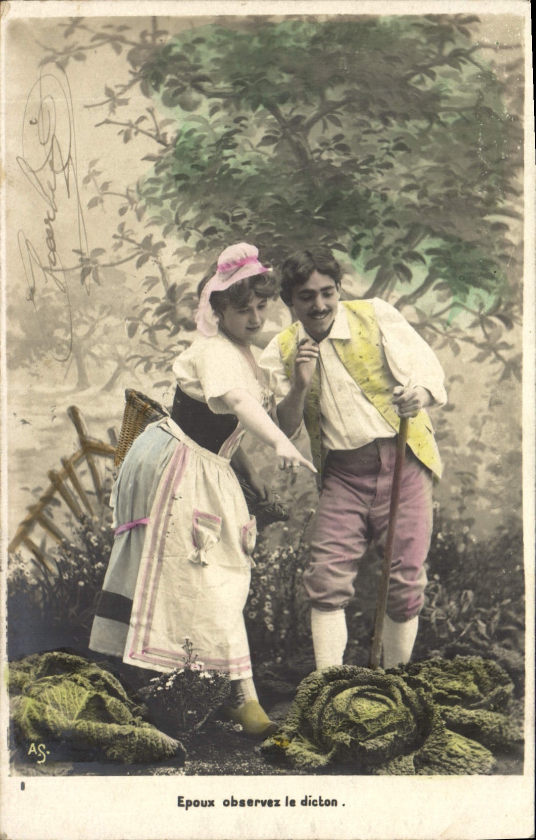 VINTAGE POSTCARD Fantasy Woman Cabbages Child