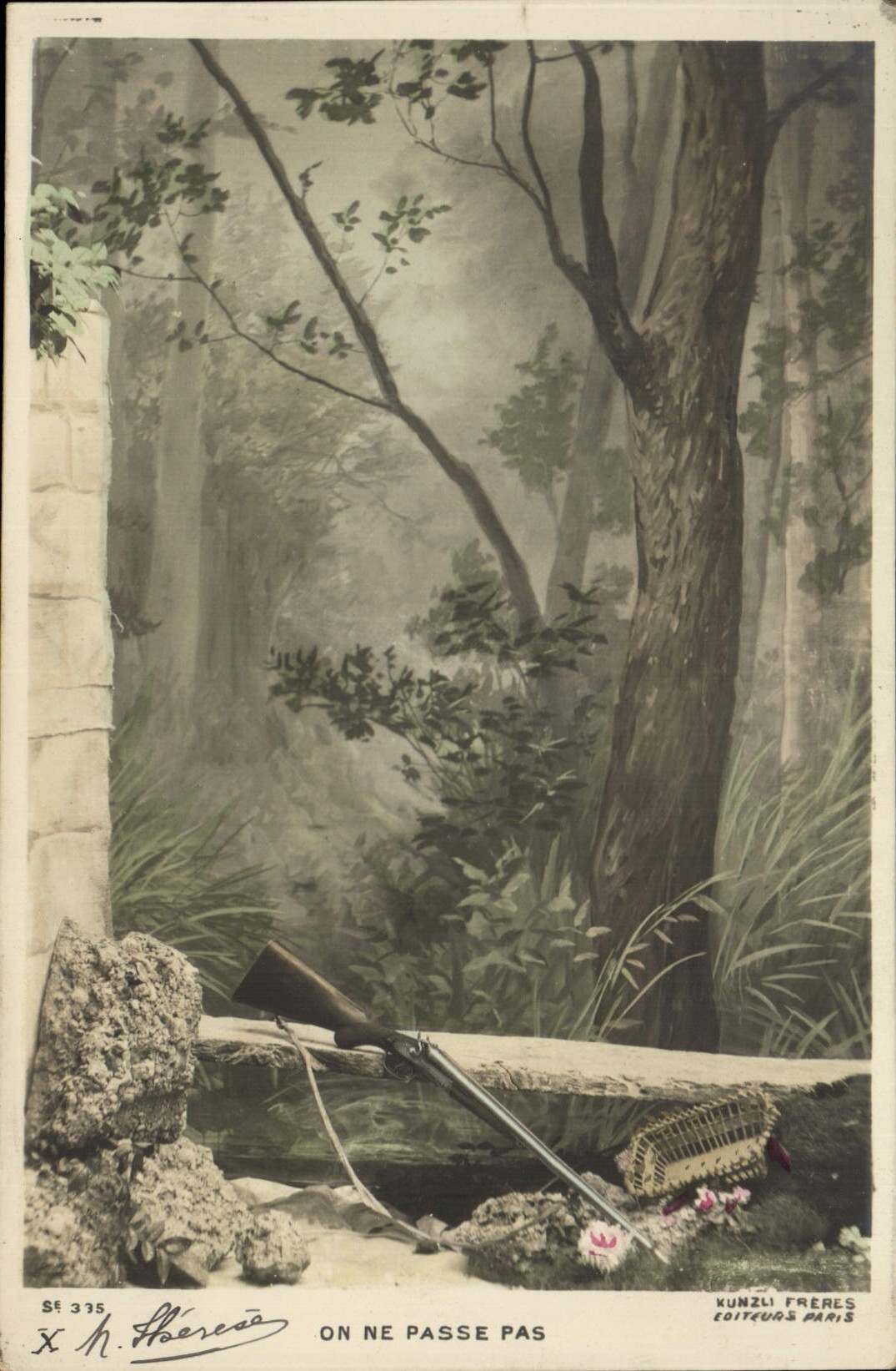 VINTAGE POSTCARD Fantasy Woman Rifle