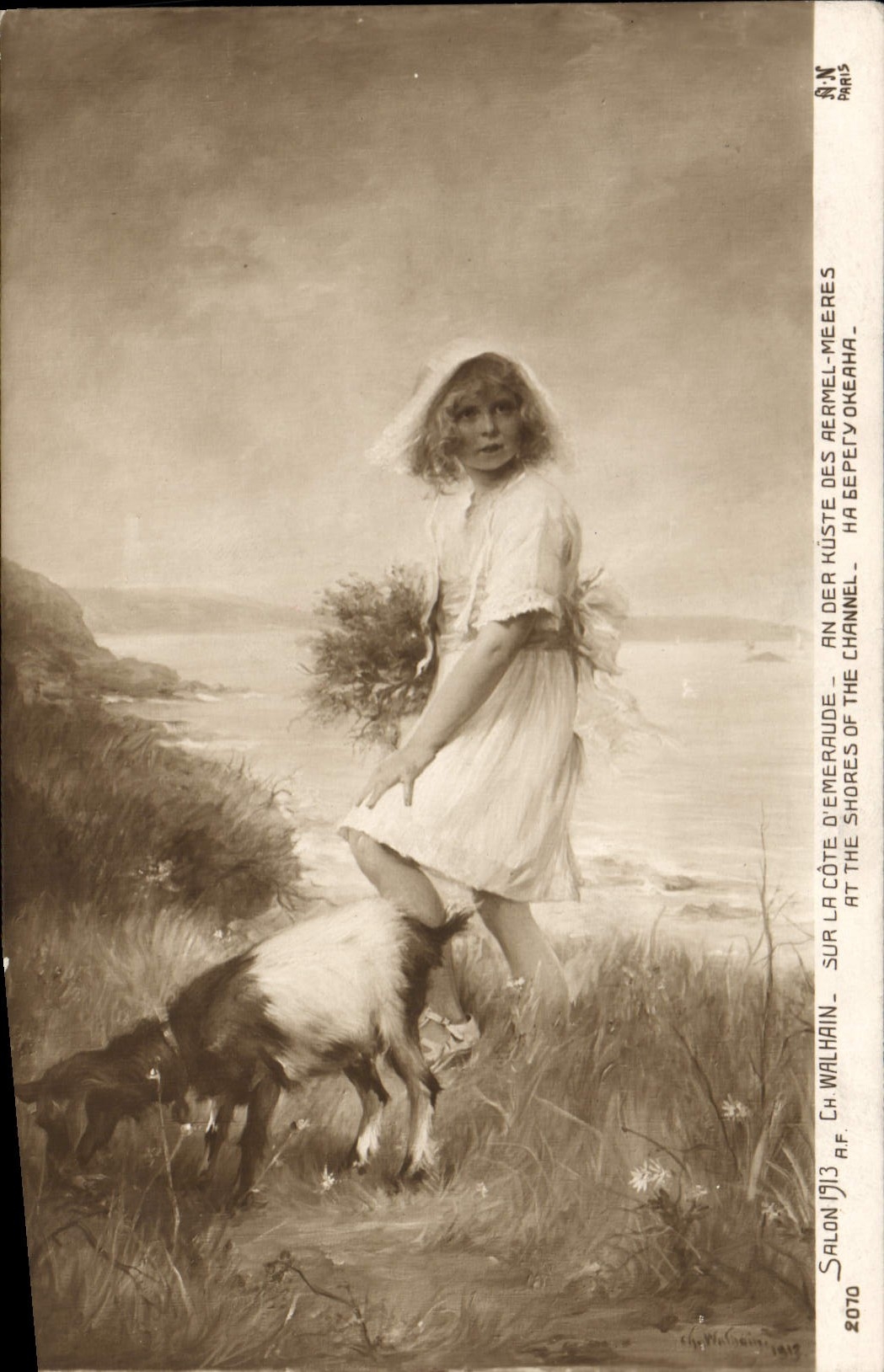 VINTAGE POSTCARD Child Goat Living room 1913 Walhain On the Emerald Dimension