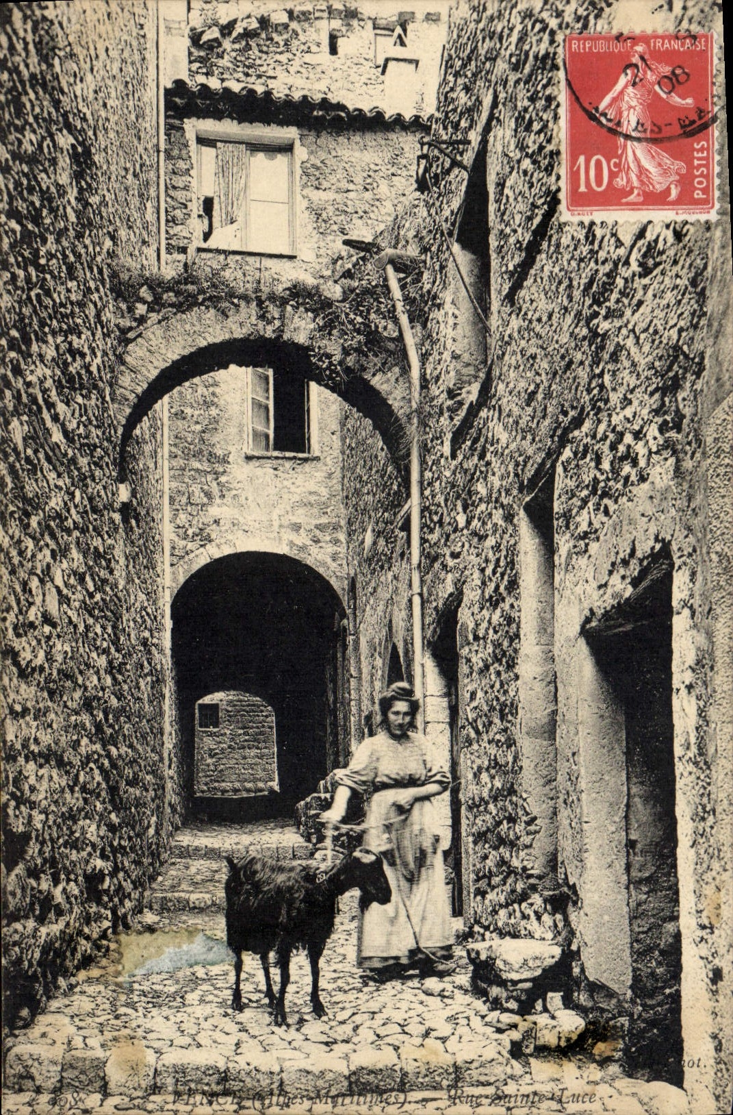 VINTAGE POSTCARD Goat Vence Street Sainte Luce