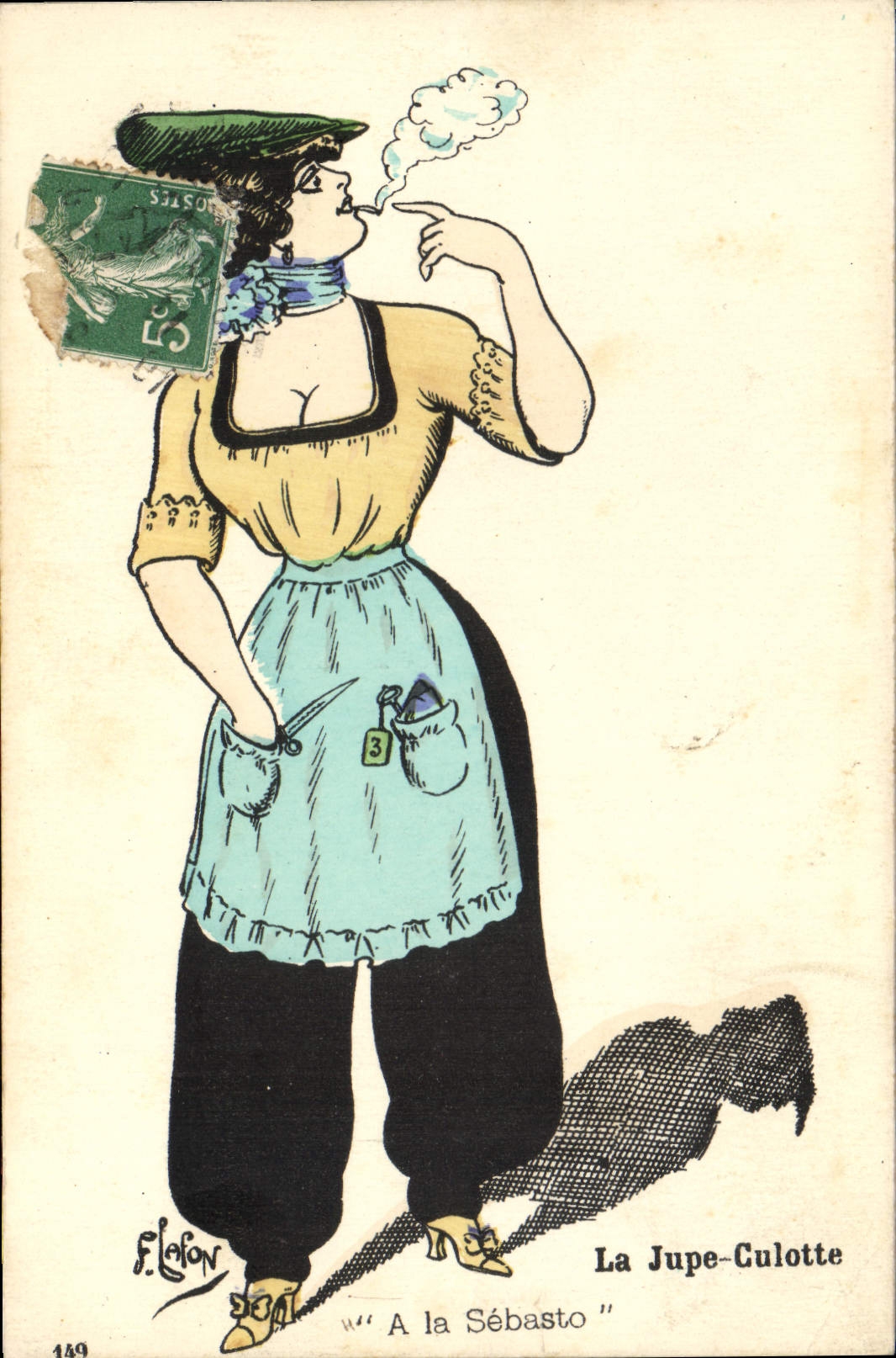 VINTAGE POSTCARD Fantasy Illustrator Lafon Woman the divided skirt In Sebasto Cigarette Tobacco