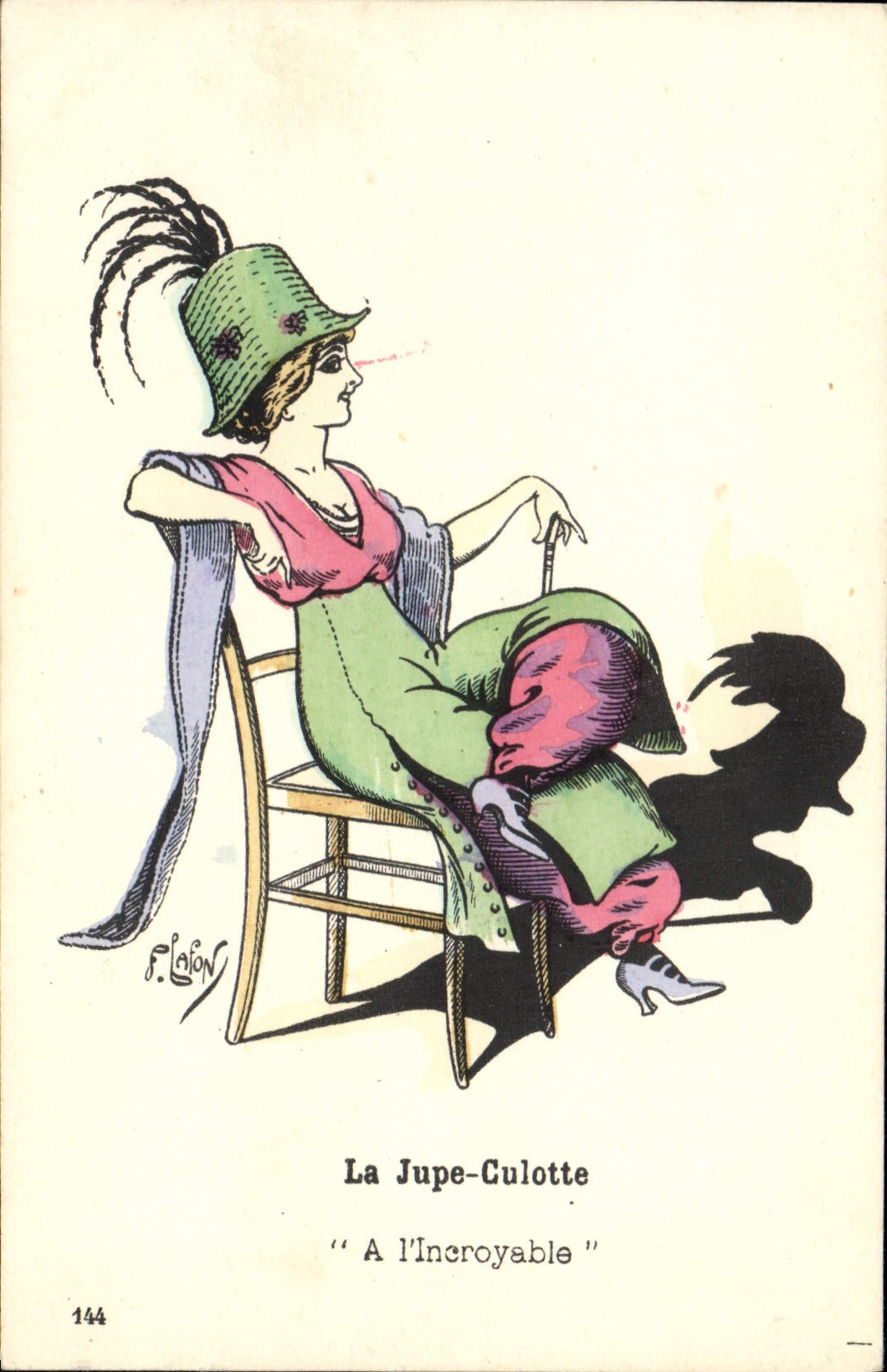 VINTAGE POSTCARD Fantasy Illustrator Lafon Woman the divided skirt With the incredible one