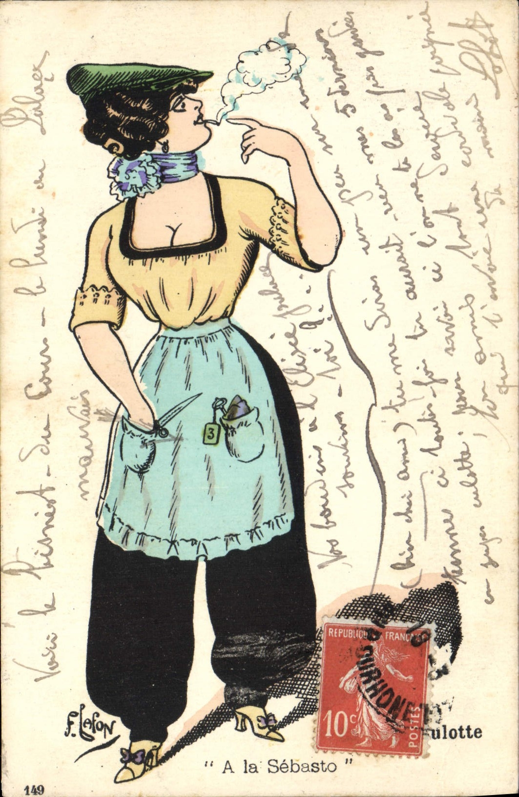 CPA Fantaisie Illustrateur Lafon Femme La jupe culotte A la Sebasto Cigarette Tabac