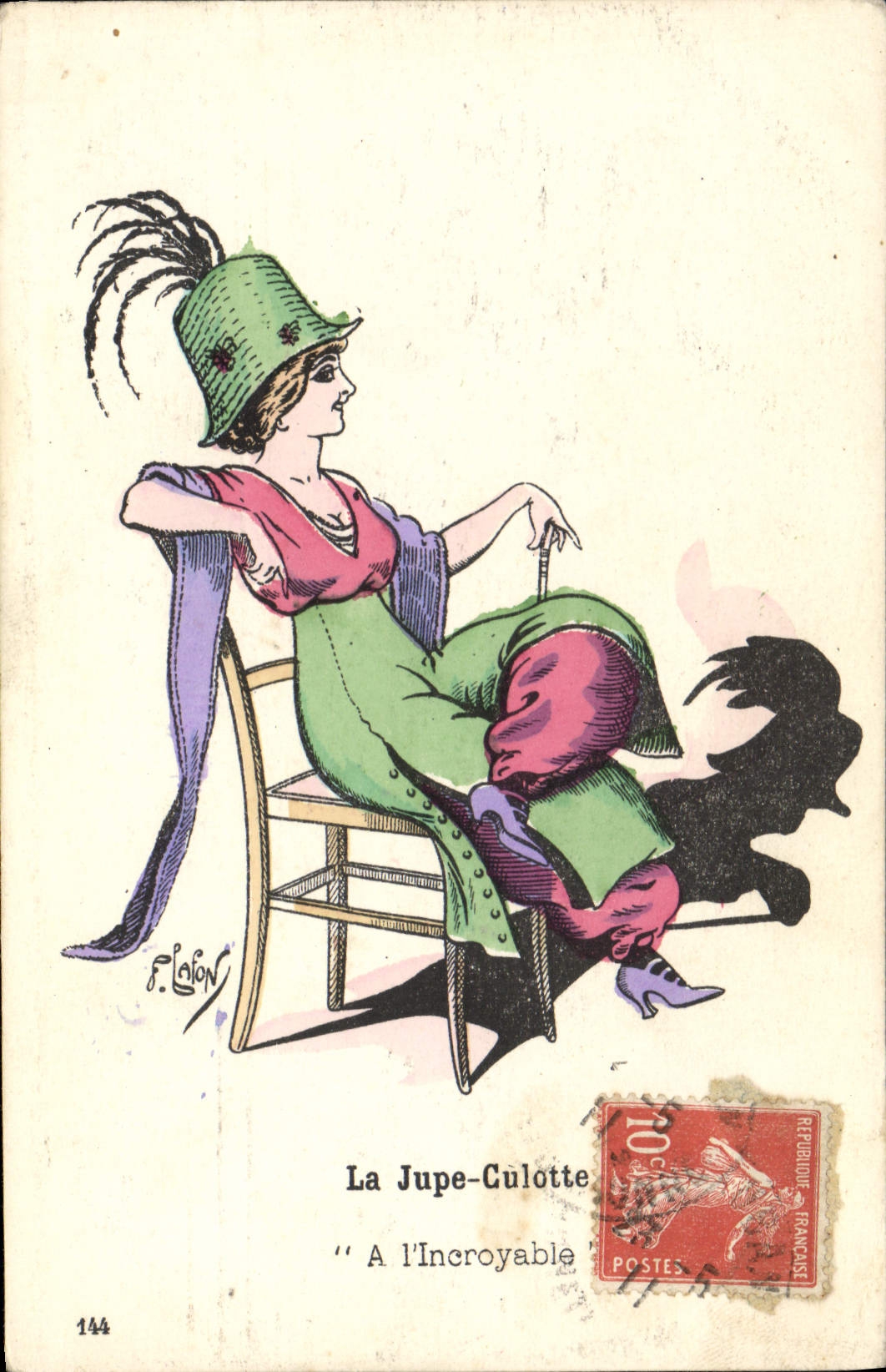 VINTAGE POSTCARD Fantasy Illustrator Lafon Woman the divided skirt With the incroyabel