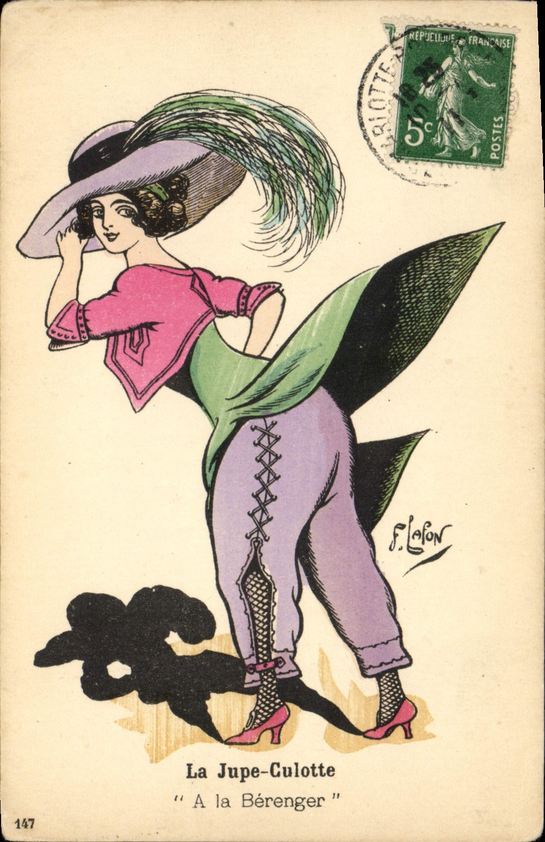 CPA Fantaisie Illustrateur Lafon Femme La jupe culotte A la Beranger 