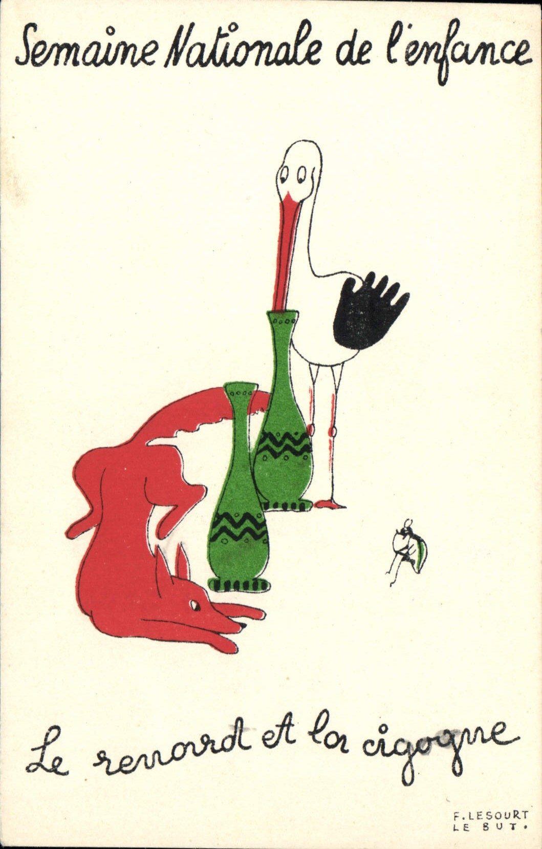 CPA Fantaisie Illustrateur Le Sourt Semaine nationale de l'enfance Le renard et la cigogne 