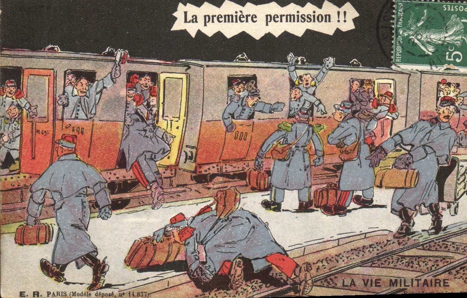 CPA Fantaisie Militaria Train La premier permission