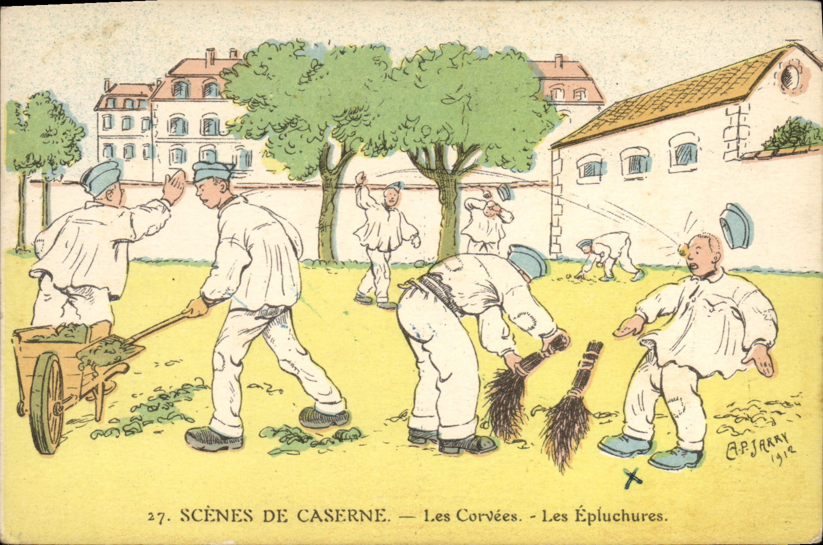 CPA Fantaisie Militaria Les corvees Les epluchures 