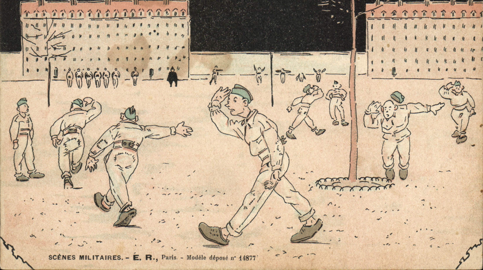 VINTAGE POSTCARD Militaria Fantasy the exercise of the hello