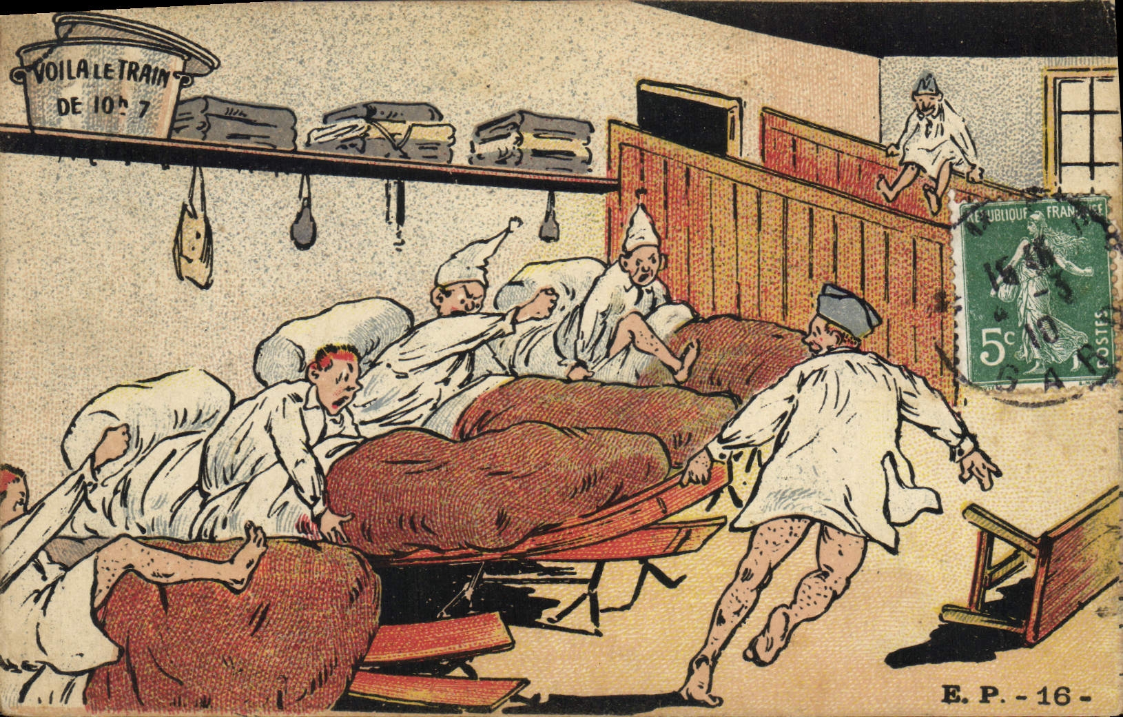 VINTAGE POSTCARD Militaria Fantasy Here is the train