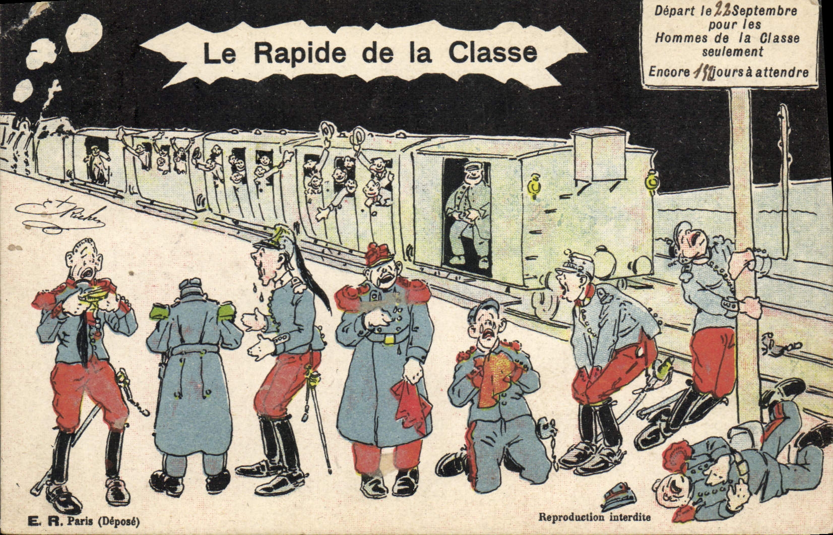 CPA Fantaisie Militaria Le rapide de la classe Train 