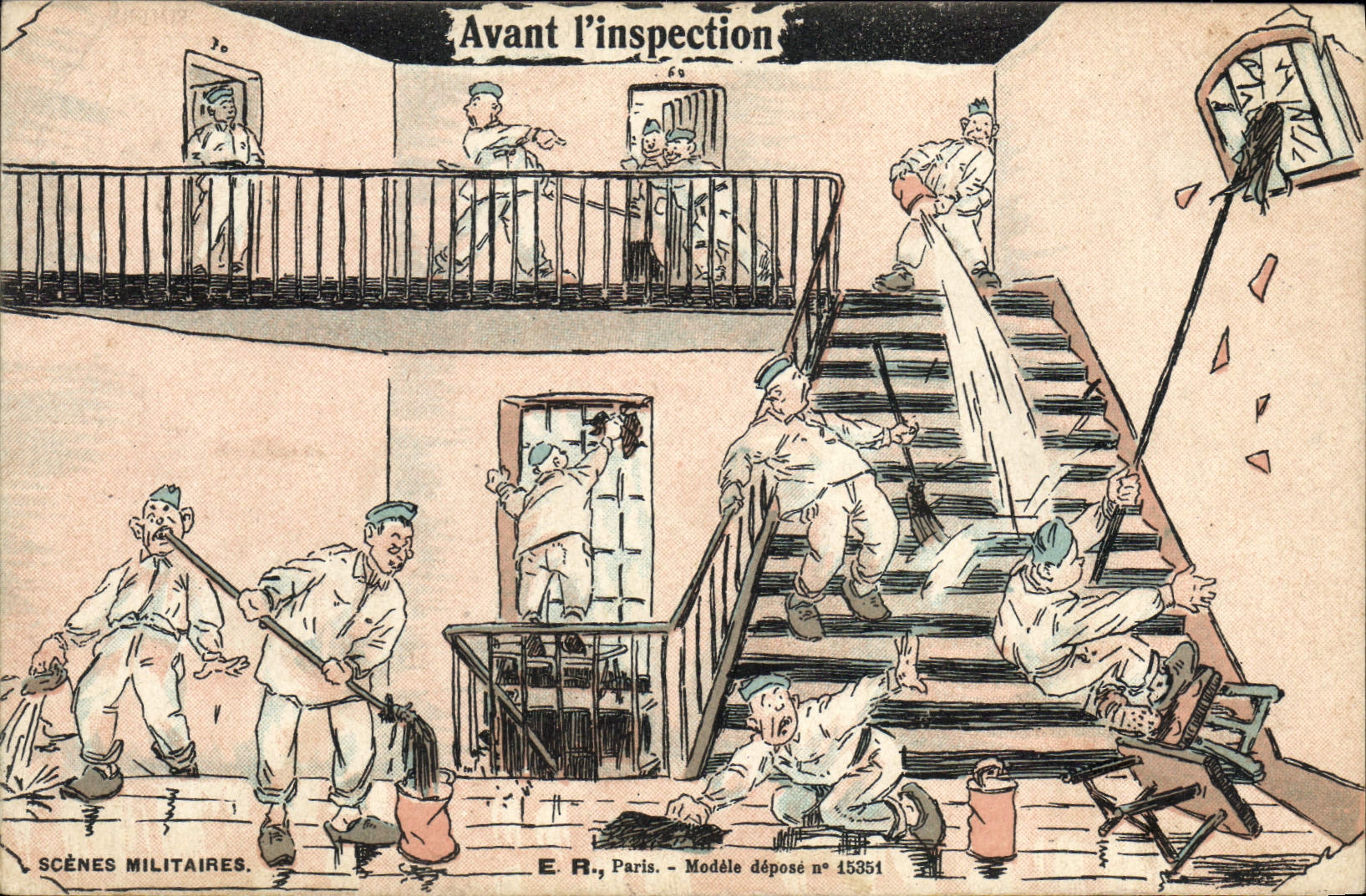 VINTAGE POSTCARD Militaria Fantasy Before the inspection