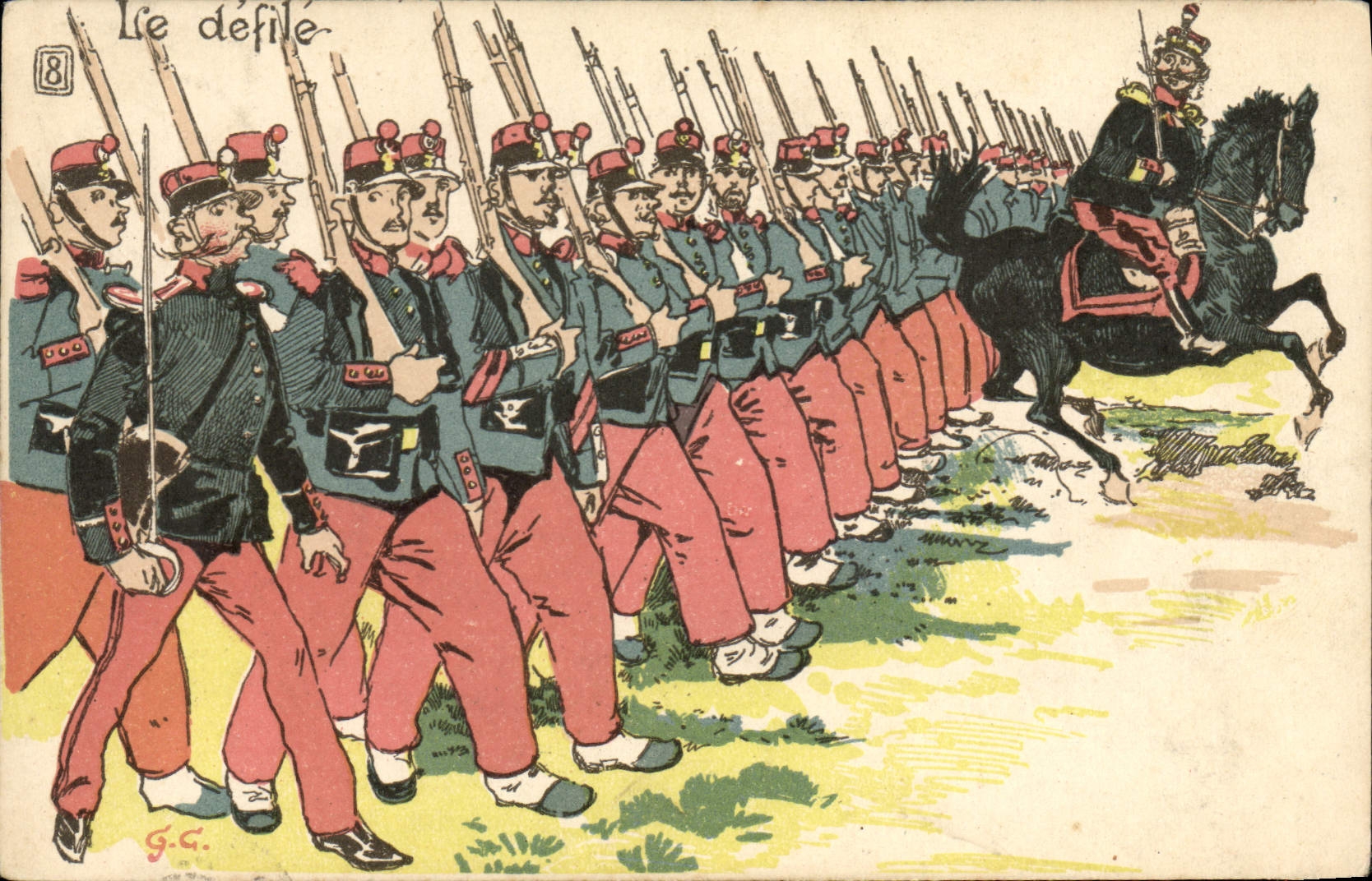 CPA Fantaisie Militaria Le defile Cheval