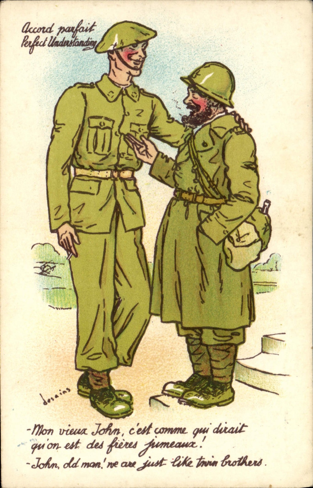 VINTAGE POSTCARD Fantasy Militaria Twin brothers