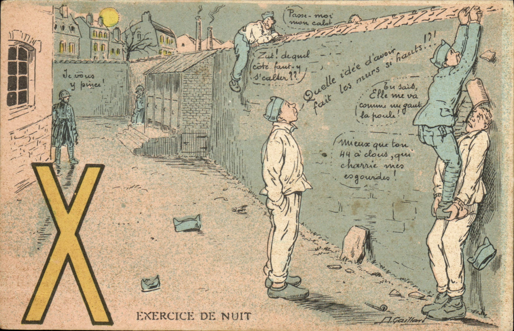 VINTAGE POSTCARD Fantasy Militaria Exercise of night