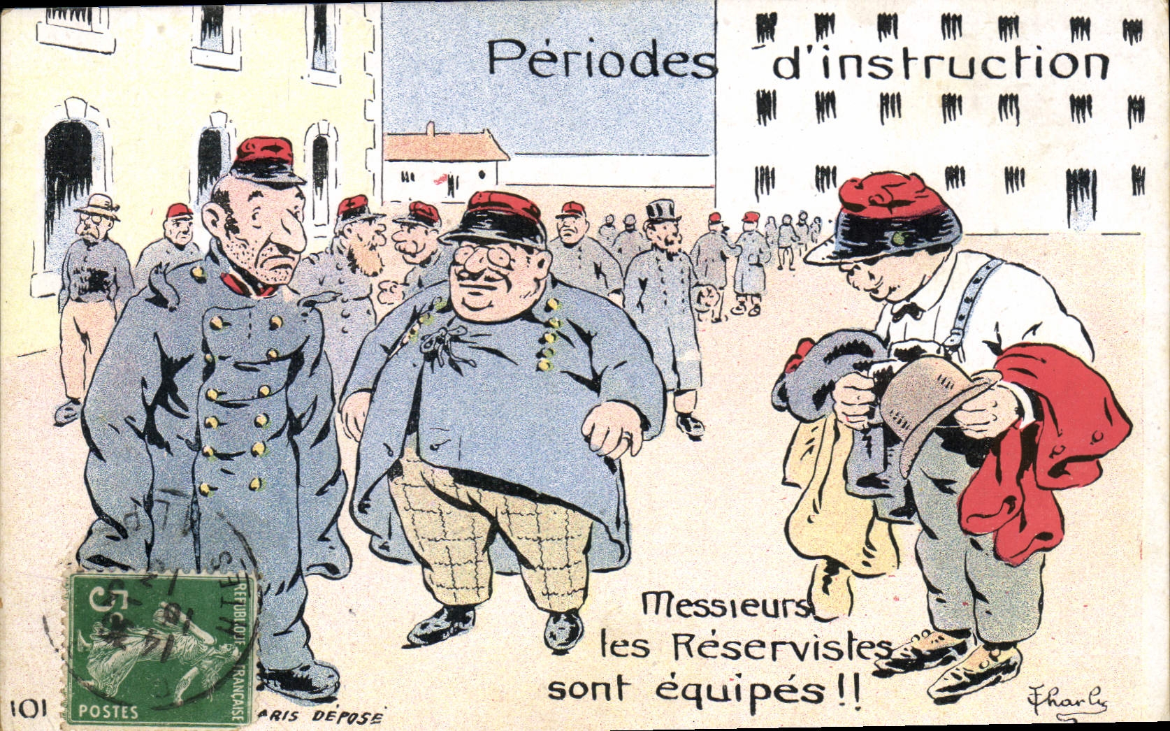 VINTAGE POSTCARD Fantaisie Militaria Periods of instruction the reservists are teams
