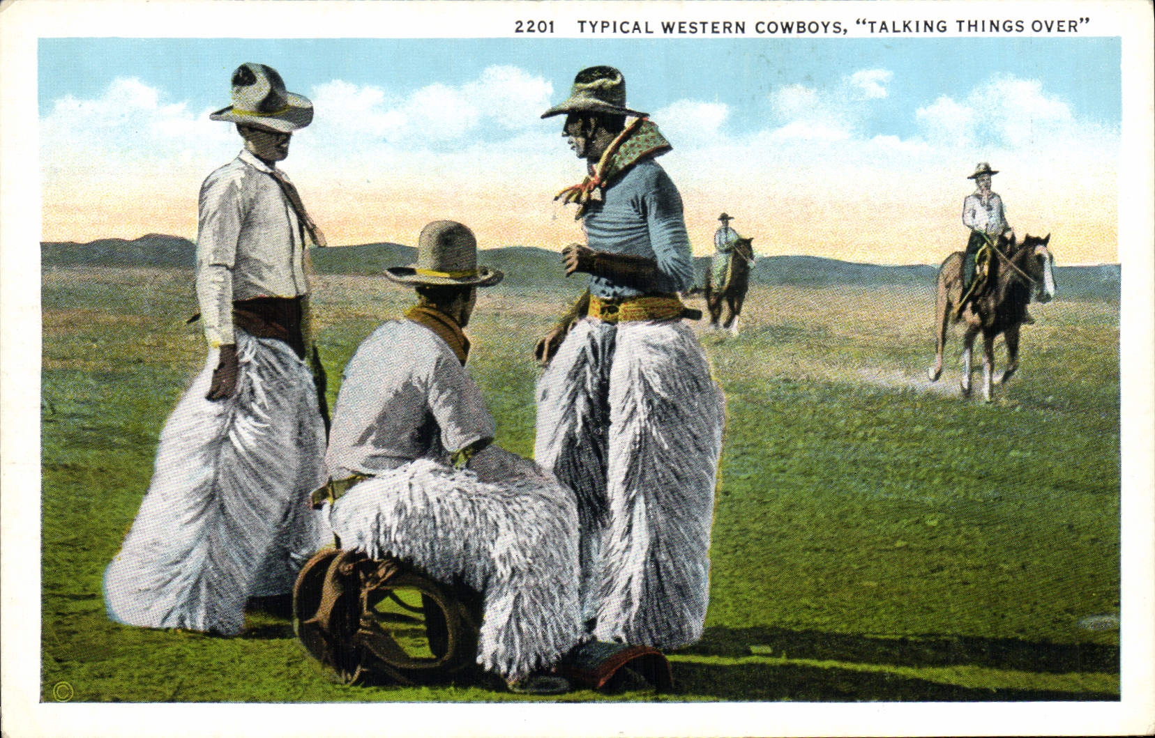 CPA Indiens Typical western cowboys Talking things over 