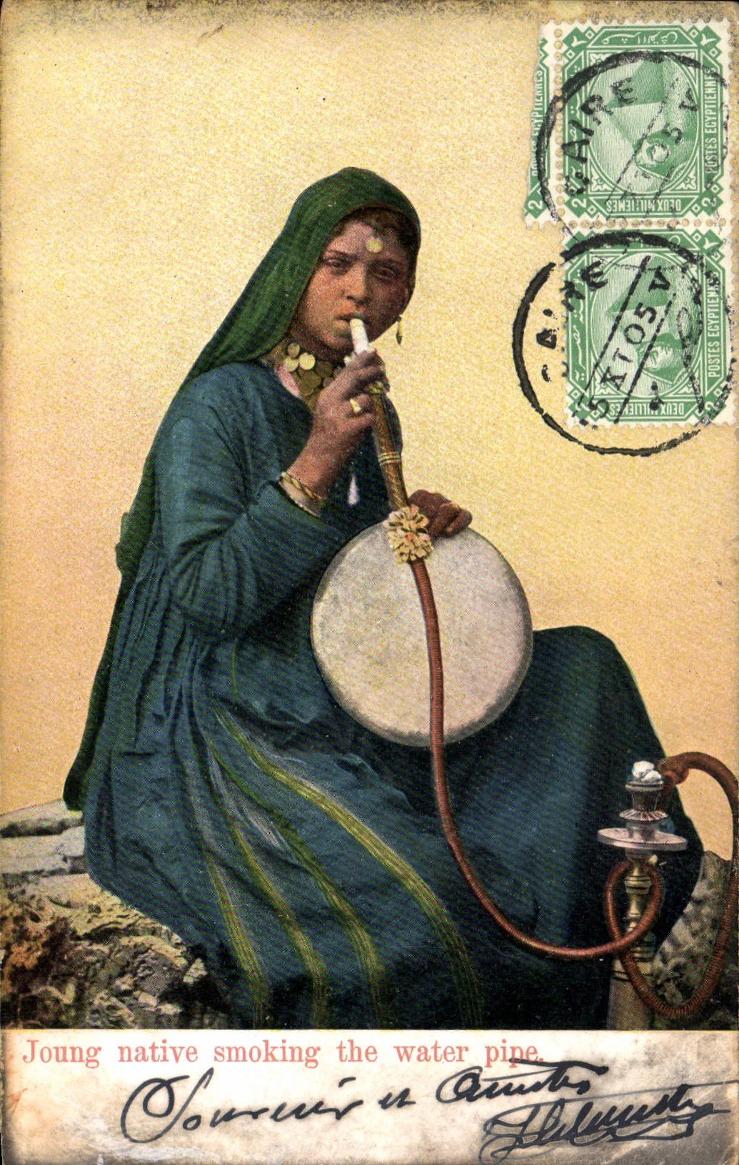 VINTAGE POSTCARD Folklore Egypt Egypt Joun native smoking the toilets pipe Tobacco