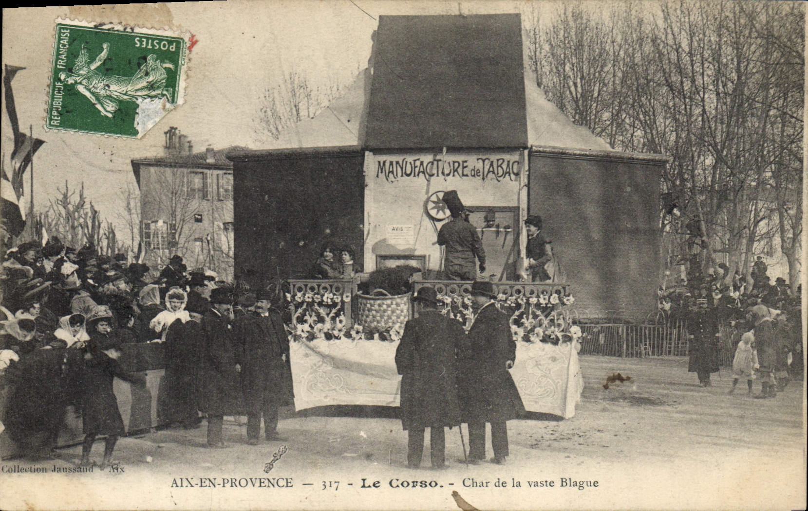 VINTAGE POSTCARD Folklore Carnival of Aix in Provence Tank of the huge joke Tobacco